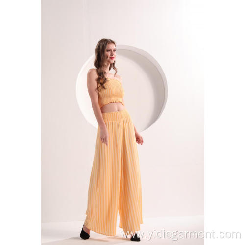 Ladies' Trousers Women's Yellow Strip Wide Leg Pants Supplier